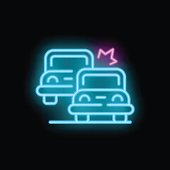 Poster - Neon style icon of a rear end car collision with a pink lightning bolt