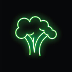 Poster - Green neon sign illustrating fresh broccoli, ideal for healthy food restaurant