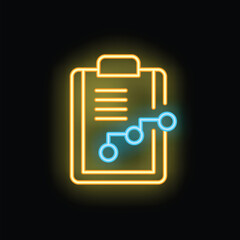 Poster - Glowing neon icon of clipboard showing growing business strategy diagram with network connection dots