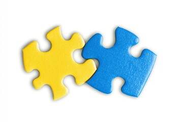 photo of yellow and blue puzzle pieces on a white background, depicting a tangent line between them.