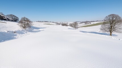 Wall Mural - Snow-covered valley, winter landscape, sunny day, rural scene, perfect for travel brochures