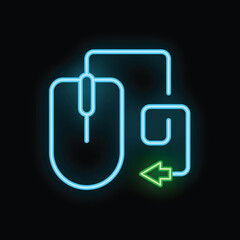 Poster - Brightly glowing neon computer mouse clicking back button icon