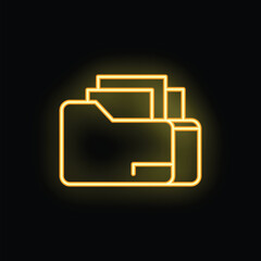 Poster - Neon folder icon glowing on a dark background, perfect for technology and data storage concepts
