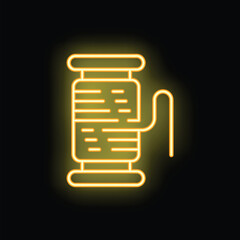 Poster - Yellow neon icon of a thread spool glowing on dark background, perfect for crafts and sewing projects