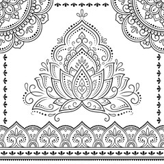 Wall Mural - seamless decorative ornament in ethnic oriental style. lotus flower and mandala for henna, mehndi, t