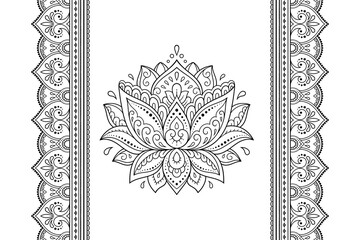 Wall Mural - seamless pattern of mehndi lotus flower and border for henna drawing and tattoo. decorative doodle o