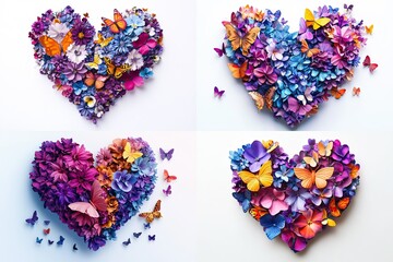 Canvas Print - Colorful Floral Hearts Adorned With Butterflies