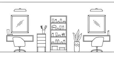 Fototapete - Hairdressing salon interior graphic black white sketch illustration vector