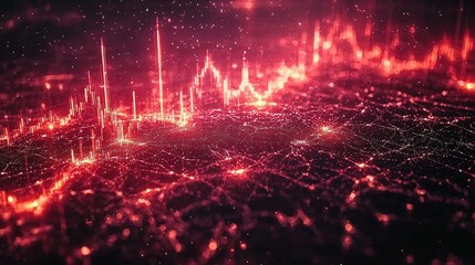 Poster - Abstract Red Network Data Visualization Showing Financial Trends