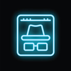 Poster - glowing neon blue icon of a private browsing session, perfect for illustrating internet privacy and 
