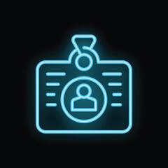 Poster - Blue neon icon of an id card glowing on a black background