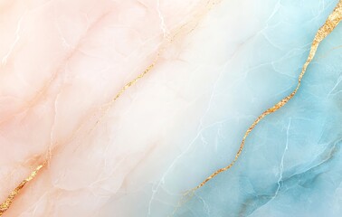 Poster - A beautiful abstract background showcasing soft pastel colors of pink and blue, intertwined with elegant golden veins. Perfect for design projects, invitations, and branding.
