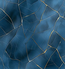 Poster - A captivating abstract background featuring a deep blue surface with intricate golden veins, perfect for design projects, wallpapers, and creative visual work.