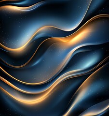 Poster - A captivating abstract design featuring smooth, flowing waves in dark blue and gold tones