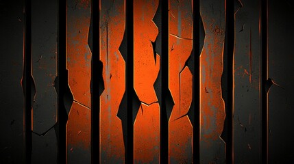 Poster - Abstract Orange and Gray Cracked Vertical Stripes Design