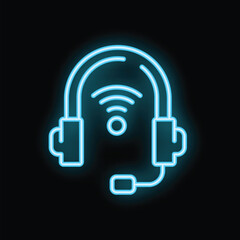 Poster - Neon headset icon glowing with wifi symbol representing online support