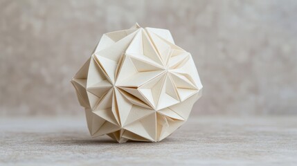 Poster - A geometric wooden sculpture featuring intricate triangular facets, resting on a neutral background, showcasing craftsmanship and design.