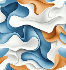 Poster - A creative composition of flowing waves in blue, orange, and white colors. The abstract design showcases depth and movement, perfect for modern artistic projects.