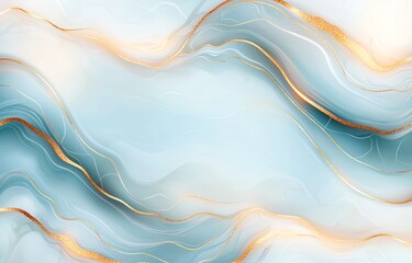 Poster - A mesmerizing abstract background featuring fluid wave patterns in serene blue and gold tones, perfect for creative projects and digital art presentations.
