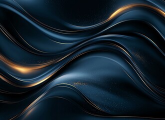 Poster - A mesmerizing abstract background featuring smooth, flowing waves of dark material embellished with golden highlights. Perfect for modern design projects and artistic applications.