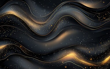 Poster - A mesmerizing abstract design featuring flowing waves in dark tones, interspersed with sparkling gold accents. Perfect for backgrounds or artistic projects that require elegance.