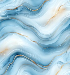 Poster - A mesmerizing abstract design featuring flowing waves of soft blue tones intertwined with delicate gold accents, perfect for backgrounds or creative projects.