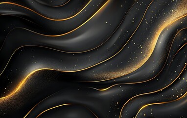 Poster - A mesmerizing black wave pattern with golden accents, creating a sense of depth and elegance, perfect for backgrounds and creative projects.