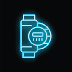 Poster - Neon water meter icon glowing on dark background, plumbing concept
