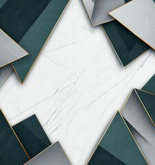 Poster - A modern and abstract background featuring a combination of geometrical shapes in shades of green and gray, framed by elegant outlines. Ideal for creative projects and designs.
