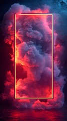 Poster - An abstract composition featuring vibrant red and purple smoke enveloping a glowing rectangular frame, creating a dramatic and atmospheric visual effect.
