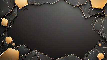 Poster - A modern and elegant design featuring a black background framed by geometric shapes in gold and gray. Perfect for presentations, posters, and digital art projects.