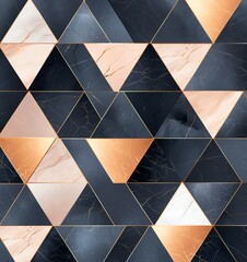 Poster - A modern geometric pattern featuring black, white, and rose gold triangles. Ideal for backgrounds, wallpapers, and contemporary design projects to add a touch of elegance.