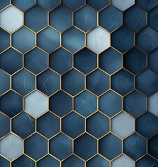 Poster - A modern hexagonal pattern featuring a blend of blue shades with golden accents, ideal for backgrounds, wallpapers, or design projects that require a touch of elegance and sophisti