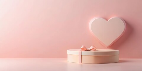 Sticker - A pastel pink heart-shaped backdrop features a round gift box with a delicate bow, symbolizing affection and thoughtful presents.