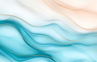 Poster - A soothing abstract background featuring soft waves of light blue and peach hues, ideal for creative projects, presentations, and digital art.