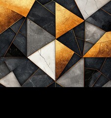 Poster - A striking geometric pattern featuring a blend of black, white, and gold tones. Ideal for backgrounds, digital art, or modern design projects that seek elegance and sophistication.