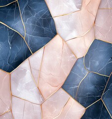 Poster - A stunning abstract background featuring a blend of soft pink and deep blue marble textures accented with delicate gold lines, perfect for modern design projects or artistic overla