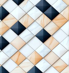 Poster - A stunning abstract background featuring a geometric pattern of tiles in cream, white, and deep blue tones. Perfect for design projects, wallpapers, or creative presentations.