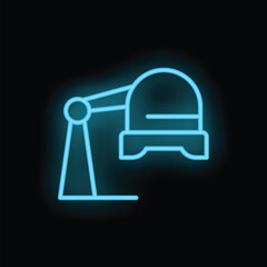 Poster - Neon office desk lamp glowing blue illuminating dark background