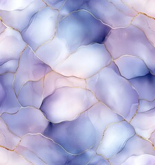Poster - A stunning abstract background featuring flowing shapes in soft shades of purple and blue, intertwined with elegant golden lines, perfect for design and artistic projects.