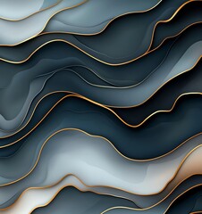 Poster - A stunning abstract background featuring flowing waves of blue and gray with elegant golden accents. Perfect for modern design projects, presentations, and creative graphics.