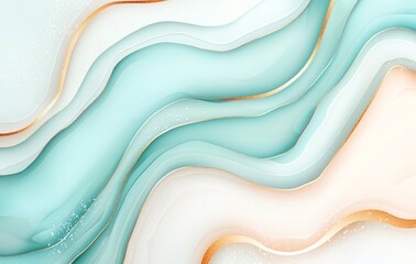 Poster - A stunning abstract background featuring flowing waves of teal and soft peach shades. This design conveys tranquility and elegance, perfect for modern art or branding projects.