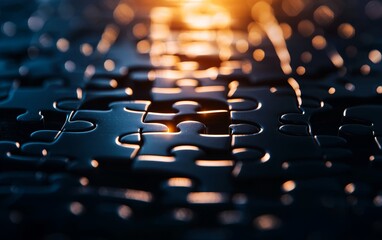 Poster - A close-up of interlocking puzzle pieces with a soft glow, creating a sense of mystery and connection.