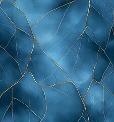 Poster - A stunning abstract background featuring textured lines in a cool blue hue intertwined with delicate golden veins, ideal for various design projects and digital applications.