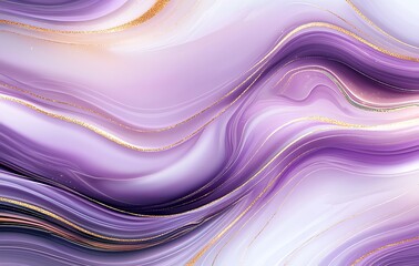 Poster - A stunning abstract background showcasing fluid lines and gentle curves in shades of purple, gold, and white, perfect for creating a tranquil and elegant visual aesthetic.
