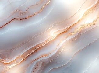 Poster - A stunning abstract background showcasing soft hues of white and rose gold veins flowing through a glossy surface, perfect for design projects, wallpapers, and marketing materials.