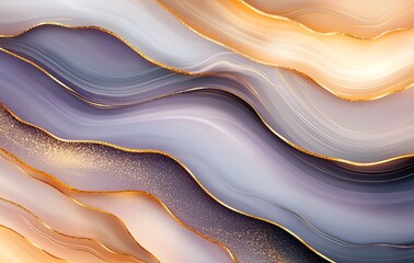 Poster - A stunning abstract design featuring flowing waves in soft pastel hues of purple, gold, and cream