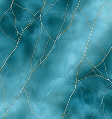 Poster - A stunning abstract marble texture featuring shades of turquoise and delicate golden veins, perfect for use in design projects, backgrounds, and art prints.