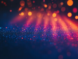 Poster - Colorful glow sparks of light texture. Orange red rays on dark blue abstract layer black background .Crystal flare abstract effect. Holographic sunlight reflection wallpaper, colorful glare bokeh
