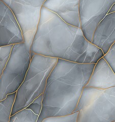 Poster - A stunning abstract texture featuring smooth gray surfaces interlaced with delicate golden veins, perfect for design projects, backgrounds, and elegant compositions.